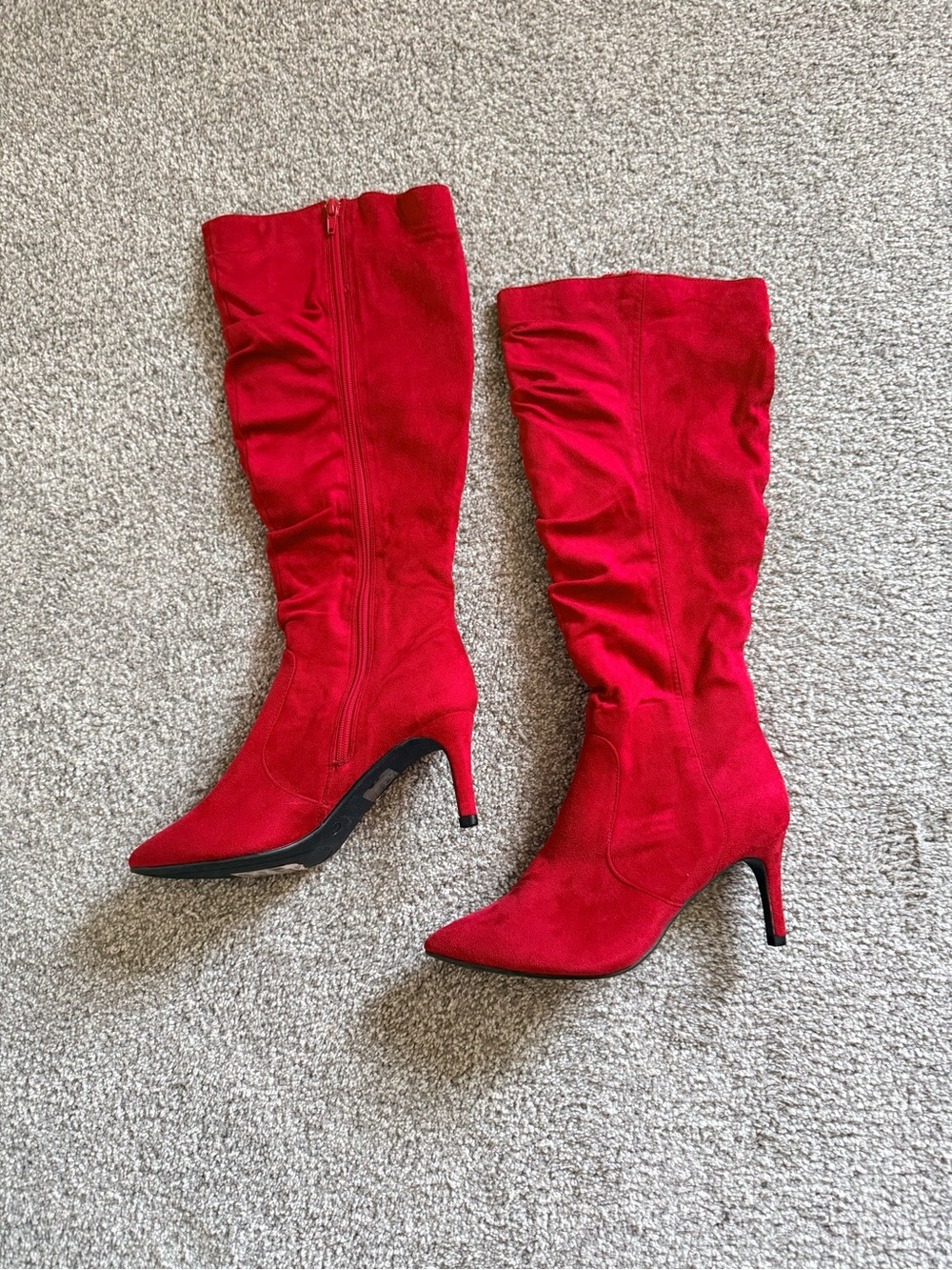 le chateau Red Knee-High Pointed Toe Stiletto Boots